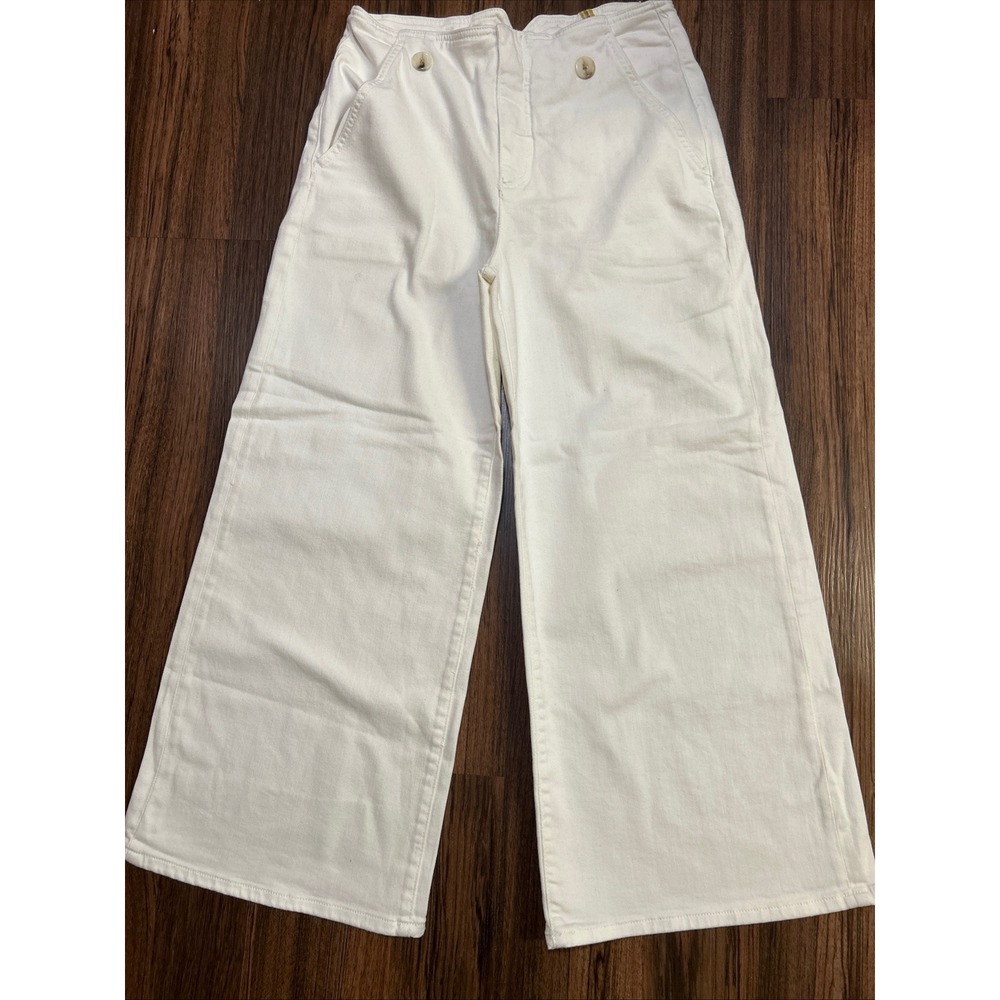 Maeve Anthropologie Wide Leg Pants V-Back Button Front Womens 28 White Denim